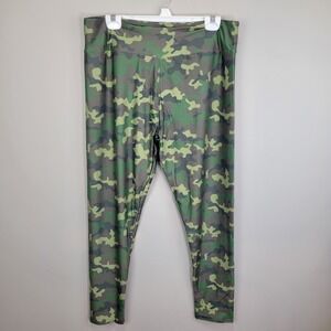 Green Camouflage‎ Polyester Spandex Ankle Leggings Extra Tall And Curvy